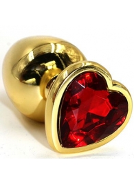 Золотистая анальная втулка с красным кристаллом-сердцем - 7 см. - Джага-Джага - купить с доставкой в Абакане