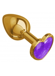 Золотистая анальная втулка с фиолетовым кристаллом-сердцем - 7 см. - Джага-Джага - купить с доставкой #SOTBIT_REGIONS_UF_V_REGION_NAME#