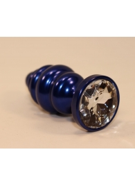 Синяя рифлёная пробка с прозрачным кристаллом - 7,3 см. - 4sexdreaM - купить с доставкой в Абакане