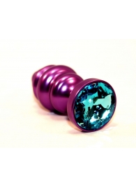 Фиолетовая рифленая пробка с голубым кристаллом - 7,3 см. - 4sexdreaM - купить с доставкой в Абакане