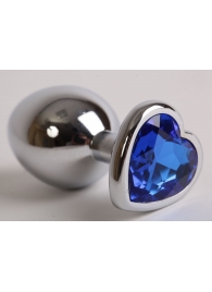 Серебристая анальная пробка с синим кристаллом-сердцем - 9 см. - 4sexdreaM - купить с доставкой в Абакане