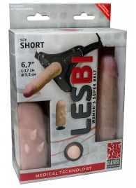 Телесный поясной страпон LESBI с вагинальной пробкой - 17 см. - LOVETOY (А-Полимер) - купить с доставкой в Абакане