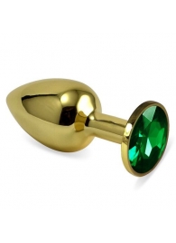 Золотистая анальная втулка с зеленым кристаллом - 7 см. - Джага-Джага - купить с доставкой в Абакане