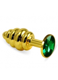 Золотистая пробка с рёбрышками и зеленым кристаллом - 7 см. - Джага-Джага - купить с доставкой в Абакане