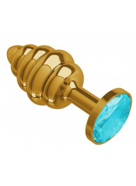 Золотистая пробка с рёбрышками и голубым кристаллом - 7 см. - Джага-Джага - купить с доставкой в Абакане