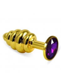Золотистая пробка с рёбрышками и фиолетовым кристаллом - 7 см. - Джага-Джага - купить с доставкой в Абакане