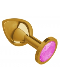 Золотистая средняя пробка с розовым кристаллом - 8,5 см. - Джага-Джага - купить с доставкой в Абакане