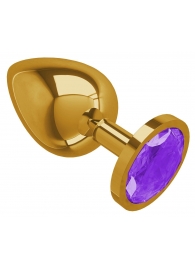Золотистая большая анальная пробка с фиолетовым кристаллом - 9,5 см. - Джага-Джага - купить с доставкой в Абакане