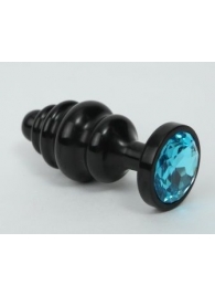 Черная фигурная анальная пробка с голубым кристаллом - 8,2 см. - 4sexdreaM - купить с доставкой в Абакане