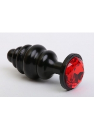Черная фигурная анальная пробка с красным кристаллом - 8,2 см. - 4sexdreaM - купить с доставкой в Абакане