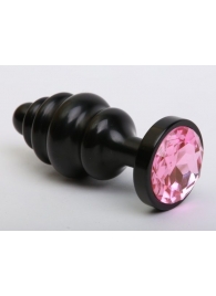 Черная фигурная анальная пробка с розовым кристаллом - 8,2 см. - 4sexdreaM - купить с доставкой в Абакане