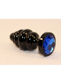 Черная фигурная анальная пробка с синим кристаллом - 8,2 см. - 4sexdreaM - купить с доставкой в Абакане