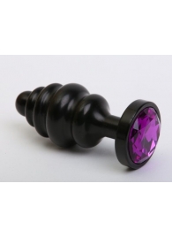 Черная фигурная анальная пробка с фиолетовым кристаллом - 8,2 см. - 4sexdreaM - купить с доставкой в Абакане