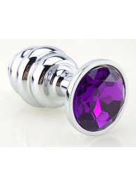 Серебристая фигурная анальная пробка с фиолетовым кристаллом - 8 см. - 4sexdreaM - купить с доставкой в Абакане