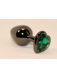 Черная коническая анальная пробка с зеленым кристаллом-сердечком - 8 см. - 4sexdreaM - купить с доставкой в Абакане