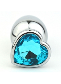 Серебристая анальная пробка с голубым кристаллом-сердечком - 8 см. - 4sexdreaM - купить с доставкой в Абакане