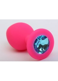 Розовая силиконовая анальная пробка с голубым стразом - 9,5 см. - 4sexdreaM - купить с доставкой в Абакане