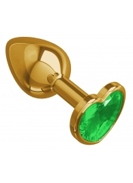 Золотистая анальная втулка с зеленым кристаллом-сердцем - 7 см. - Джага-Джага - купить с доставкой в Абакане