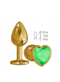 Золотистая анальная втулка с зеленым кристаллом-сердцем - 7 см. - Джага-Джага - купить с доставкой в Абакане