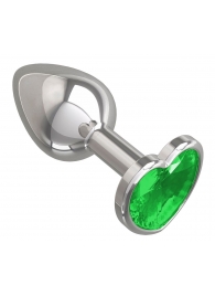Серебристая анальная втулка с зеленым кристаллом-сердцем - 7 см. - Джага-Джага - купить с доставкой в Абакане