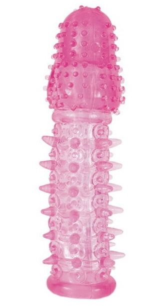 Закрытая насадка розового цвета с шипами и точками - 13,5 см. - Toyfa Basic - в Абакане купить с доставкой