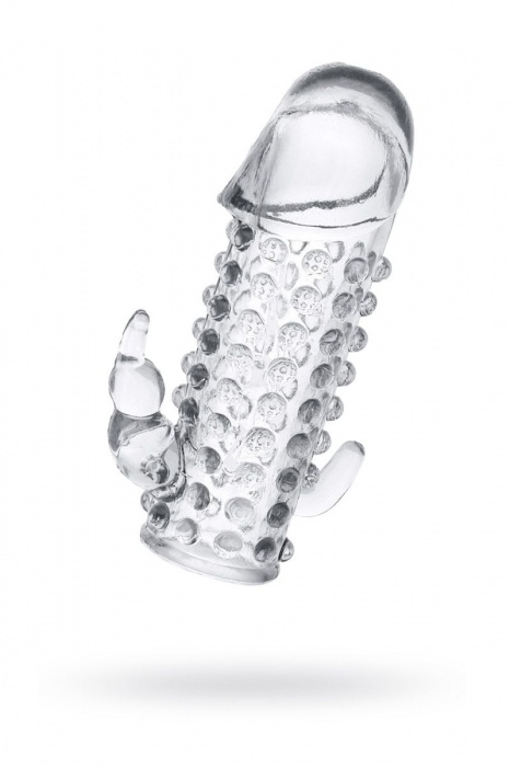 Гелевая прозрачная насадка с 2 отростками - 13 см. - Toyfa Basic - в Абакане купить с доставкой