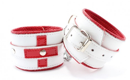Бело-красные кожаные наручники для медсестры - БДСМ Арсенал - купить с доставкой в Абакане