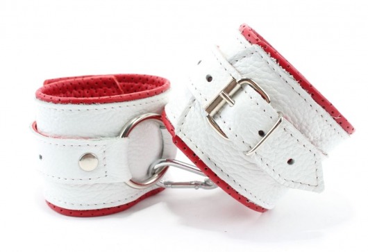 Бело-красные кожаные наручники с кольцом - БДСМ Арсенал - купить с доставкой в Абакане