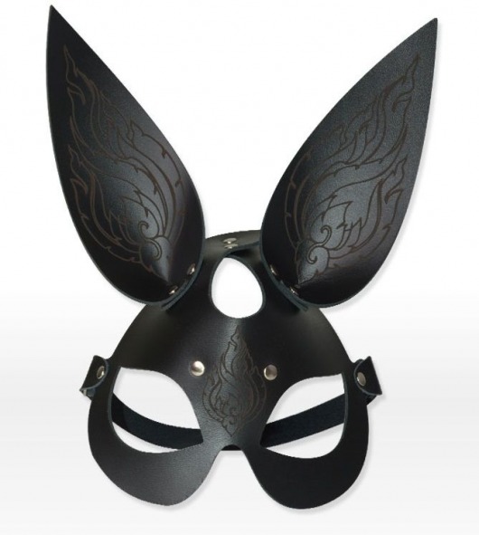 Чёрная кожаная маска с длинными ушками и эффектом тату - Sitabella - купить с доставкой в Абакане
