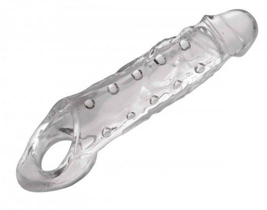 Прозразная закрытая насадка на пенис с поддержкой мошонки Clearly Ample Penis Enhancer - 22 см. - XR Brands - в Абакане купить с доставкой