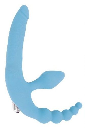 Голубой безремневой страпон с анальным отростком и вибрацией - 15 см. - Bior toys - купить с доставкой в Абакане