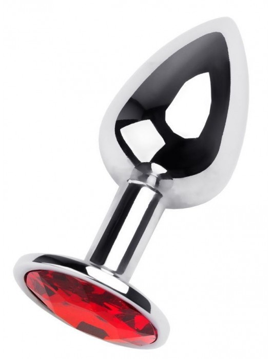 Маленькая коническая серебристая анальная пробка с красным кристаллом - 7 см. - ToyFa - купить с доставкой в Абакане