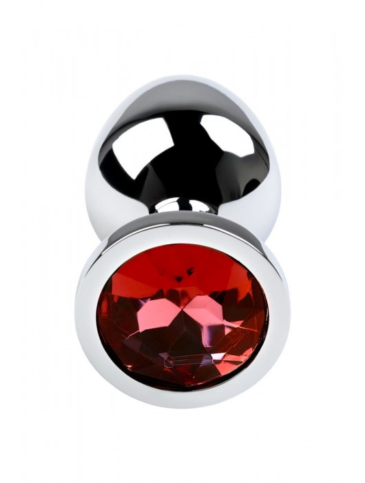 Серебристая коническая анальная пробка с красным кристаллом - 8 см. - ToyFa - купить с доставкой в Абакане