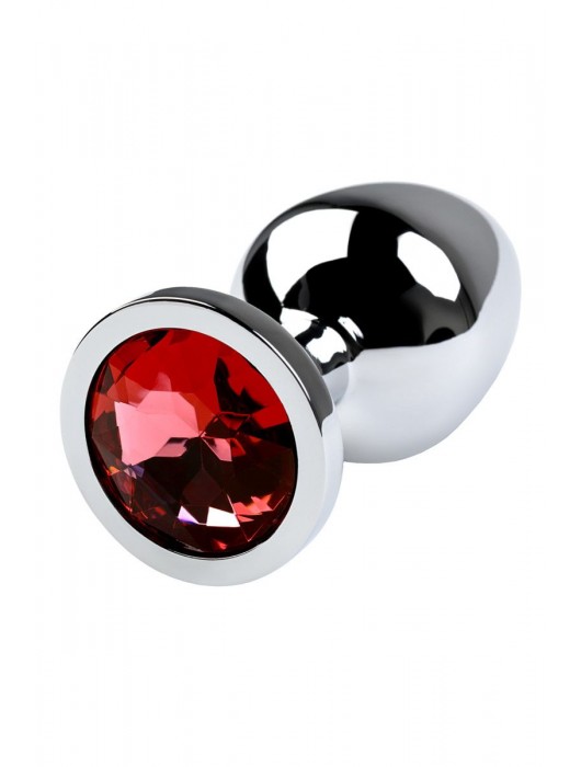 Серебристая коническая анальная пробка с красным кристаллом - 8 см. - ToyFa - купить с доставкой в Абакане