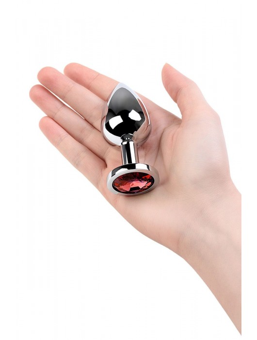 Серебристая коническая анальная пробка с красным кристаллом - 8 см. - ToyFa - купить с доставкой в Абакане