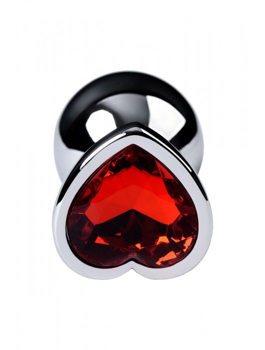 Серебристая коническая анальная пробка с красным кристаллом-сердечком - 7 см. - ToyFa - купить с доставкой в Абакане