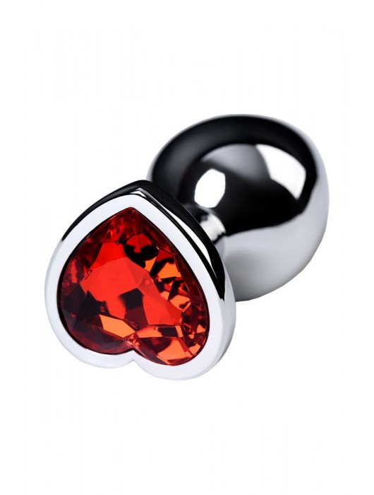 Серебристая коническая анальная пробка с красным кристаллом-сердечком - 7 см. - ToyFa - купить с доставкой в Абакане