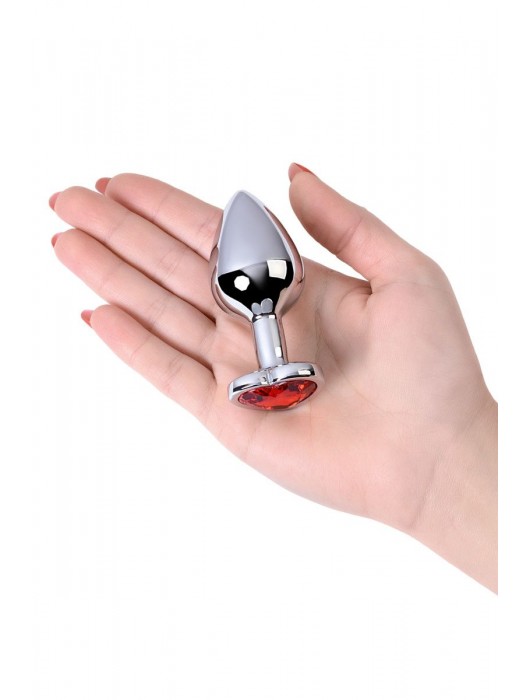 Серебристая коническая анальная пробка с красным кристаллом-сердечком - 7 см. - ToyFa - купить с доставкой в Абакане