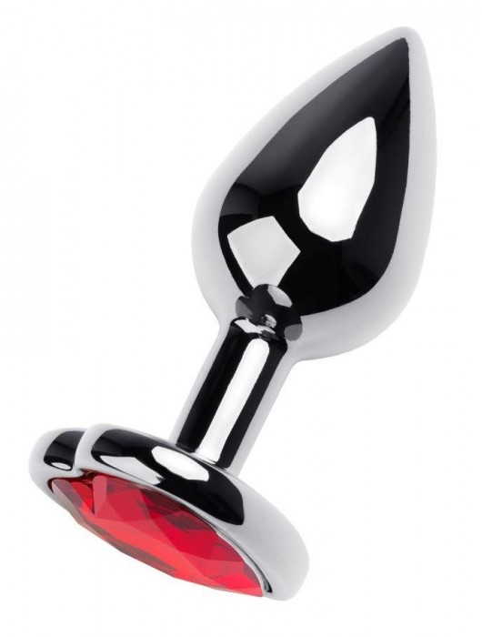 Серебристая коническая анальная пробка с красным кристаллом-сердечком - 7 см. - ToyFa - купить с доставкой в Абакане