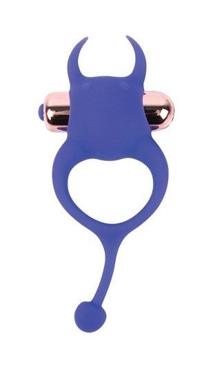 Синее эрекционное виброкольцо с рожками и хвостиком - Bior toys - в Абакане купить с доставкой