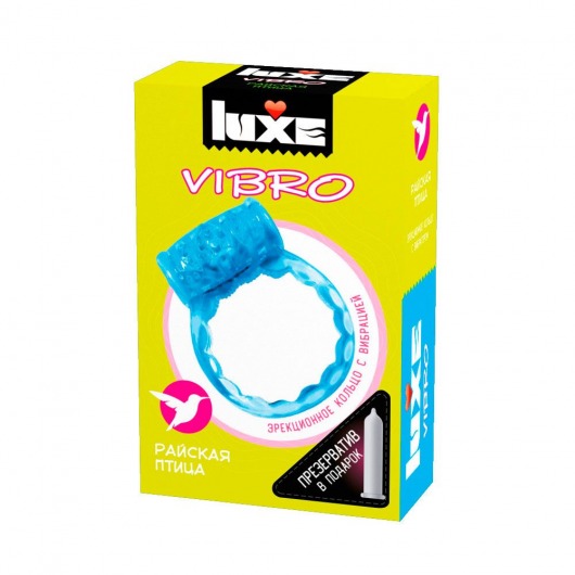 Голубое эрекционное виброкольцо Luxe VIBRO  Райская птица  + презерватив - Luxe - в Абакане купить с доставкой