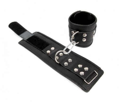 Черные кожаные наручники с заклепками с фиксацией липучками - Notabu - купить с доставкой в Абакане