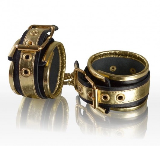 Золотисто-чёрные кожаные наручники - Sitabella - купить с доставкой в Абакане