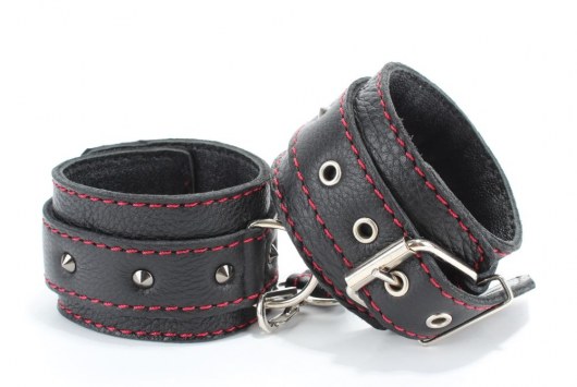 Черные наручники из натуральной кожи на карабинах - БДСМ Арсенал - купить с доставкой в Абакане