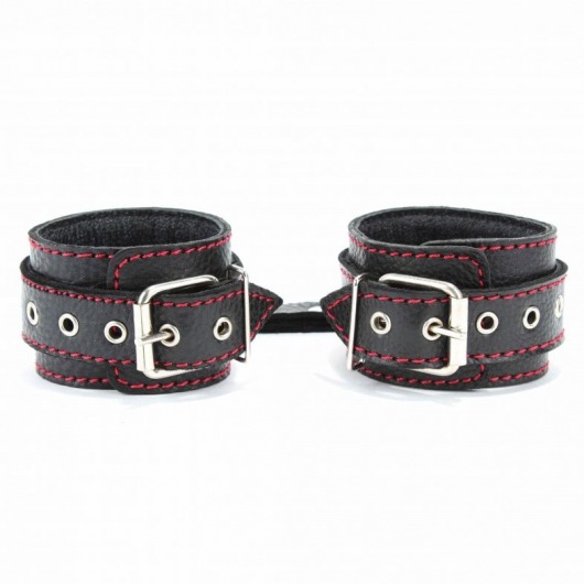 Черные наручники из натуральной кожи на карабинах - БДСМ Арсенал - купить с доставкой в Абакане