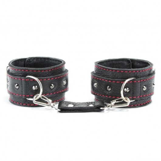 Черные наручники из натуральной кожи на карабинах - БДСМ Арсенал - купить с доставкой в Абакане