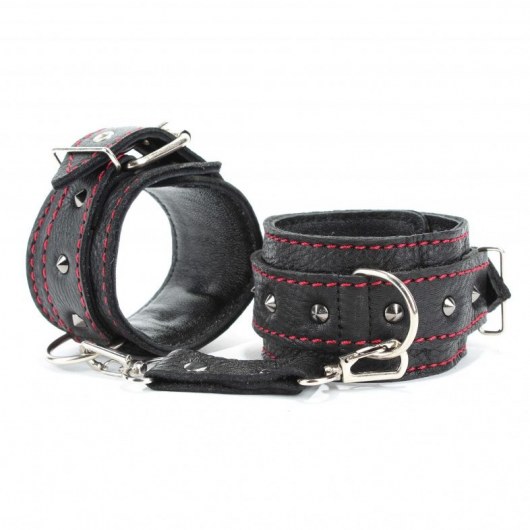 Черные наручники из натуральной кожи на карабинах - БДСМ Арсенал - купить с доставкой в Абакане