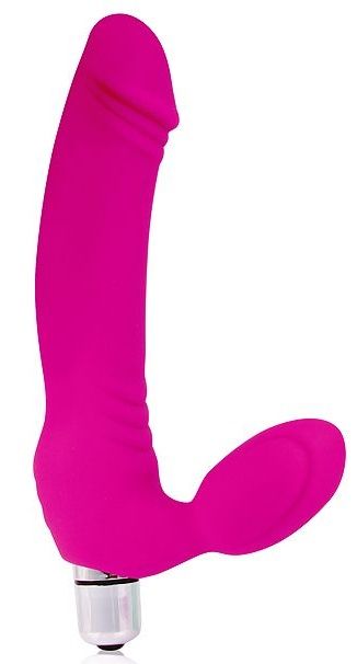 Розовый силиконовый безремневой страпон с вибрацией - Cosmo - купить с доставкой в Абакане