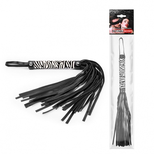 Черная многохвостовая плеть с круглой ручкой-зеброй - 39 см. - Notabu - купить с доставкой в Абакане