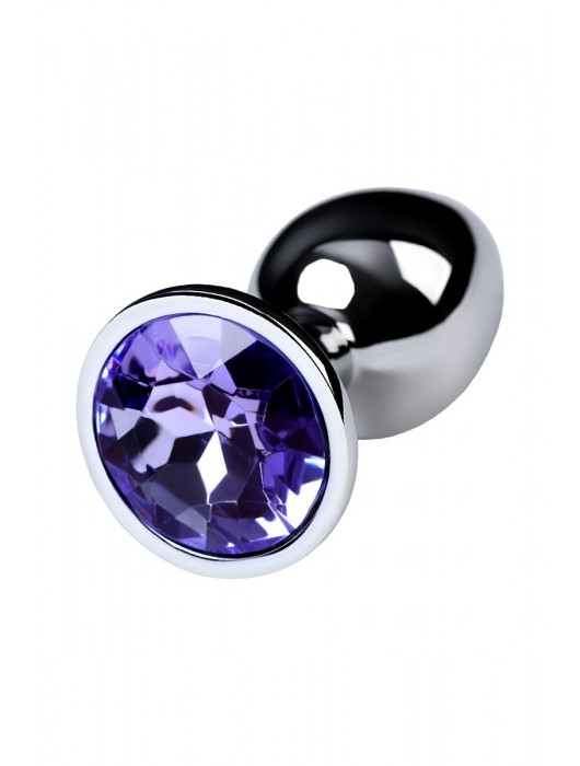 Серебристая конусовидная анальная пробка с фиолетовым кристаллом - 7 см. - ToyFa - купить с доставкой в Абакане